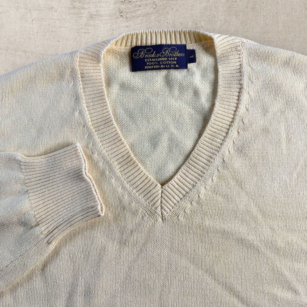Vintage Brooks Brothers V Neck Sweater Men’s Large Yellow Knitted Preppy USA 90s